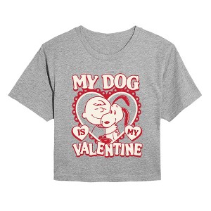 Women's Peanuts My Dog Is My Valentine Cropped Graphic T-Shirt