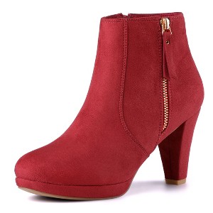 Allegra K Women's Round Toe Side Zip Low Platform Chunky Heel Ankle Booties - 1 of 4