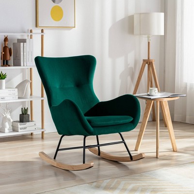 Xiyuyeu Teddy Fabric Glider Rocking Chair With High Backrest And ...