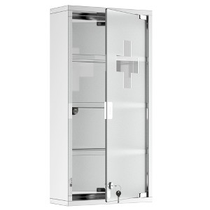 HOMCOM 12" x 24" Medicine Cabinet with Lock, Storage Shelves, Locking Medical Cabinet for Safety, First Aid Bathroom Wall Cabinet, Silver - 1 of 4