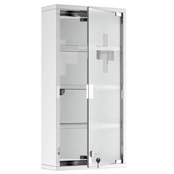 kleankin Steel Wall Mount Medicine Cabinet 3 Tier Emergency Box for  Bathroom Kitchen, Lockable with 2 Keys, White