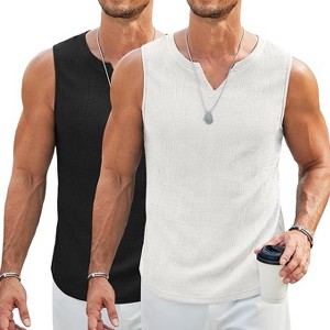 COOFANDY Men's Casual Tank Tops Knit V Neck Sleeveless T Shirts 2 Pack Summer Beach Lightweight Muscle Tee - 1 of 4