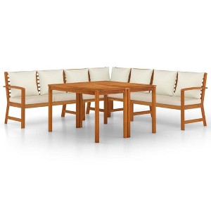 vidaXL Patio Dining Set Outdoor Furniture with Cushions Solid Wood Acacia - 2x Bench + Corner + 2x Middle + 2x Table Cream White - 1 of 4