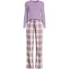 Lands' End Women's Pajama Set Knit Long Sleeve T-Shirt and Flannel Pants - 3 of 3