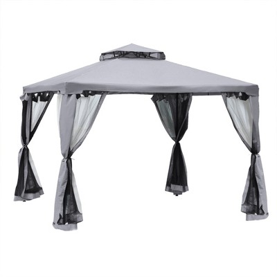 Outsunny Patio Gazebo, Outdoor Canopy Shelter with 2-Tier Roof and Netting, Steel Frame for Garden, Lawn, Backyard, and Deck