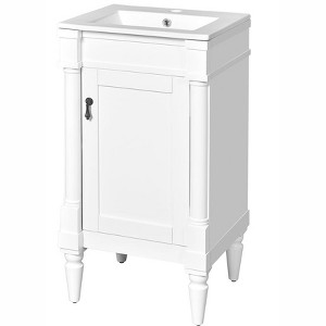 Dronkon Bathroom Vanity with Ceramic Sink, Small Freestanding Storage Cabinet for Compact Spaces, Adjustable Shelf & Solid Wood Legs - 1 of 4