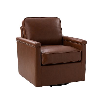 Rosa 29'' Wide Genuine Leather 360°Swivel Armchair with Nailhead Trims |ARTFUL LIVING DESIGN