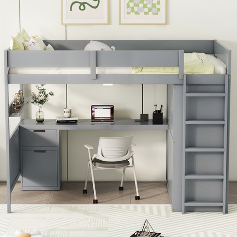 Full Size Wooden Loft Bed with Wardrobe, Desk, Drawers and Storage Shelves 4Q - ModernLuxe - image 1 of 4