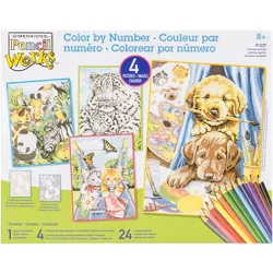 Pencil Works Color By Number Kit 9"X12" 4/Pkg-Friendly Animals
