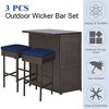 Tangkula 3PCS Rattan Patio Bar Table & Stool Set Dining Set w/ Navy & Off white Cushion - 3 of 4