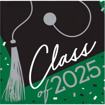 Creative Converting Class of 2025 Graduate Emerald Green Paper Beverage Napkins 108ct