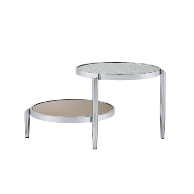 Chic 37" Chrome Round Nesting Coffee Table with Mirrored Glass