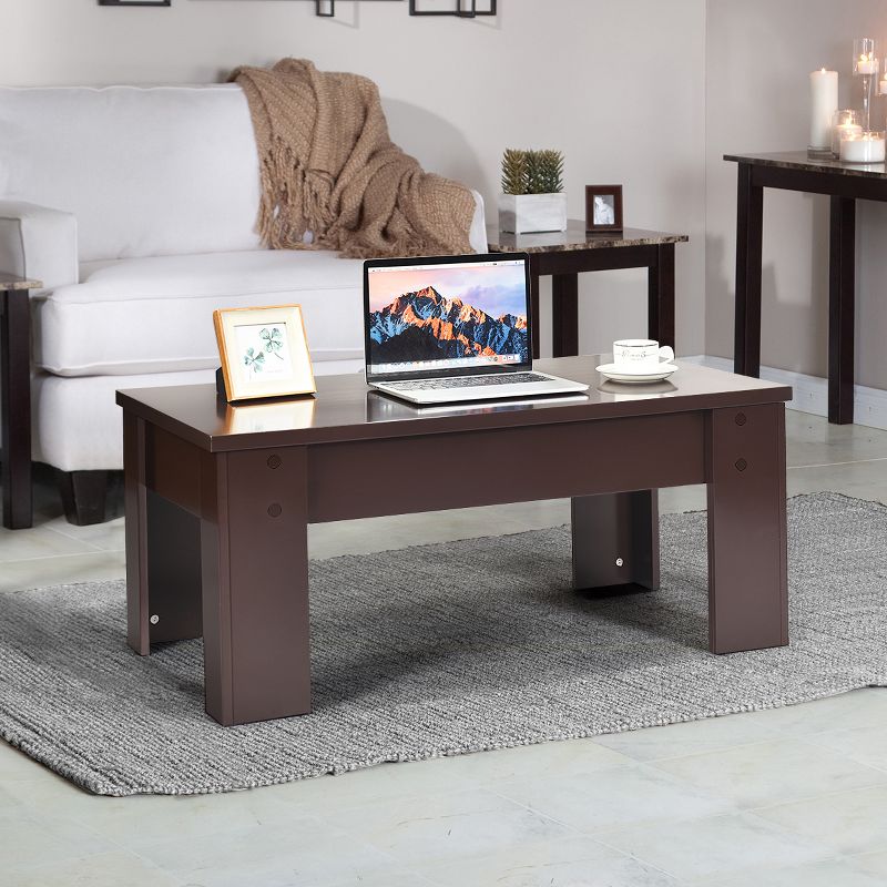 Costway Lift Top Coffee Table Pop-UP Cocktail Table w/Hidden Compartment & Shelf White\ Brown, 4 of 11