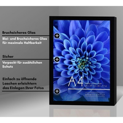Black A4 Picture Frame with Shatter-Resistant Glass