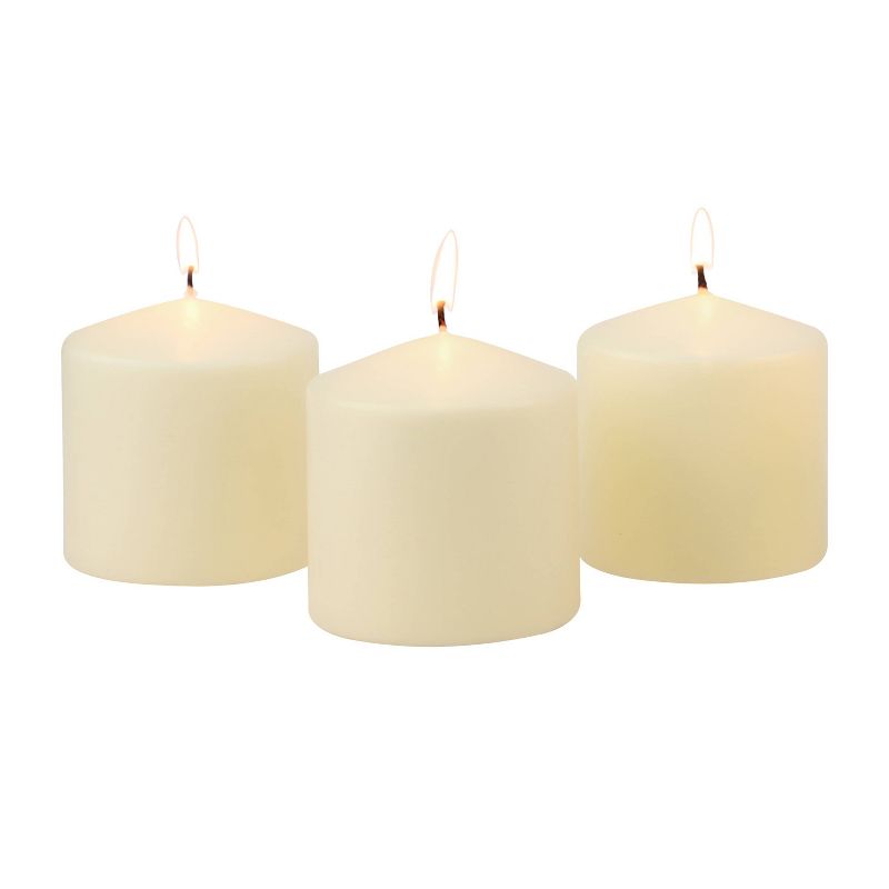 Stonebriar 3pk Tall 3&#39;&#39; x 3&#39;&#39; 18 Hour Long Burning Unscented Ivory Wax Pillar Candle, 2 of 8