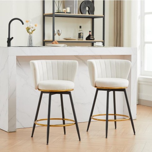 DOMETOUR Velvet Bar Stools Set of 2 Counter Height Swivel Upholstered Barstools with Backs and Metal Legs - image 1 of 4