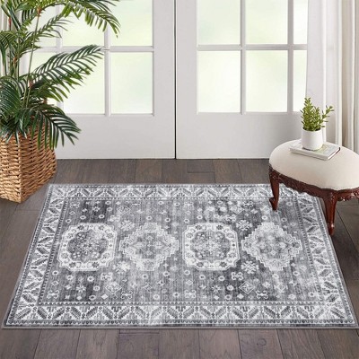 Rug for Living Room Vintage Distressed Boho Area Rug Machine Washable Rug, 3' x 5' Gray
