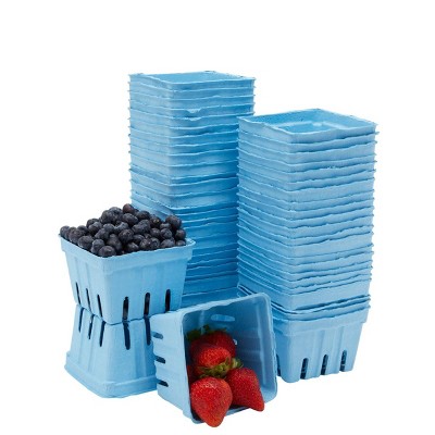 Stockroom Plus 50 Pack Blue Pulp Fiber Berry Basket, Pint Fresh Fruit Baskets (4.3 x 4.3 x 2.76 In)