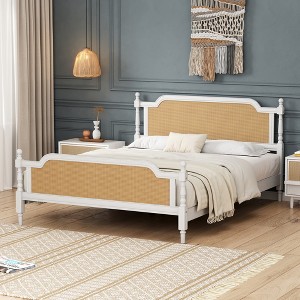 Merax Rustic & Retro Traditional Rattan Bed Frame with Pine Wood Structure - 1 of 4