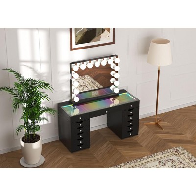 VANITII Eva-RGB Vanity Desk Set with Lights & LED Bulb Light Mirror