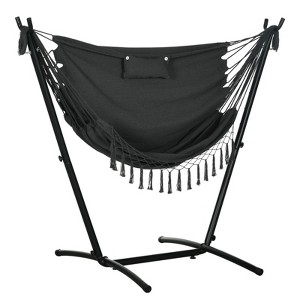 DSVIMOY Patio Hammock Chair with Stand, Outdoor Hammock Swing Hanging Lounge Chair with Side Pocket and Headrest, Dark Gray, 66.9"*43.3"*59.1" - 1 of 4