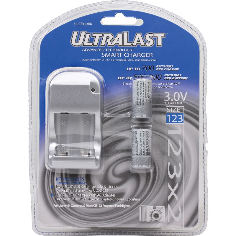 Ultralast® ULCR123RK Smart Charger with 2 Rechargeable CR123 Batteries, 1 of 2