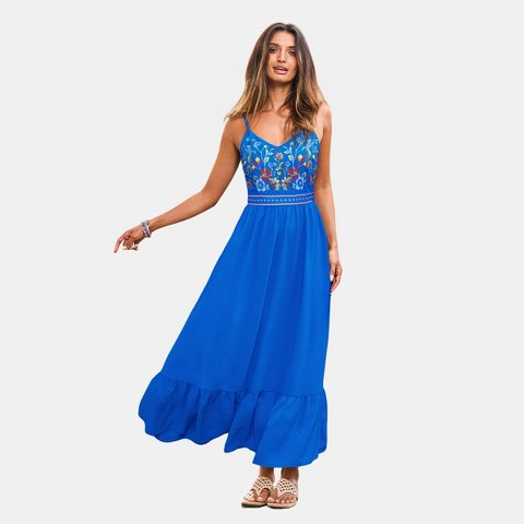 Женские платья Cupshe Women's Vibrant Blue Floral Print Maxi Beach Dress-M-Blue