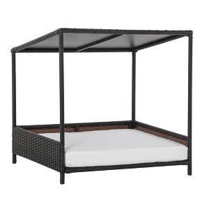 SKYONE Elevated Rattan Dog Cabana with Weatherproof Cushion, Indoor/Outdoor Pet House for - 1 of 4