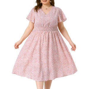 Agnes Orinda Women's Stylish Plus Size Trendy Smocked Waist A-Line Flowy Midi Sundresses - 1 of 4