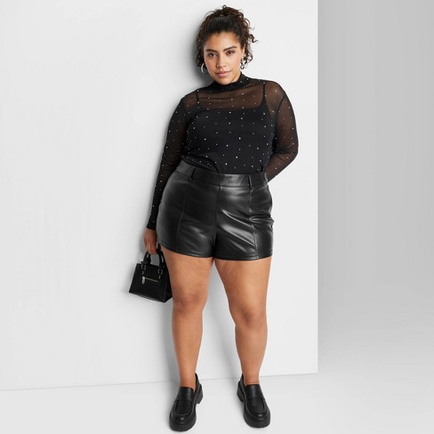 High waisted faux outlet leather shorts plus size