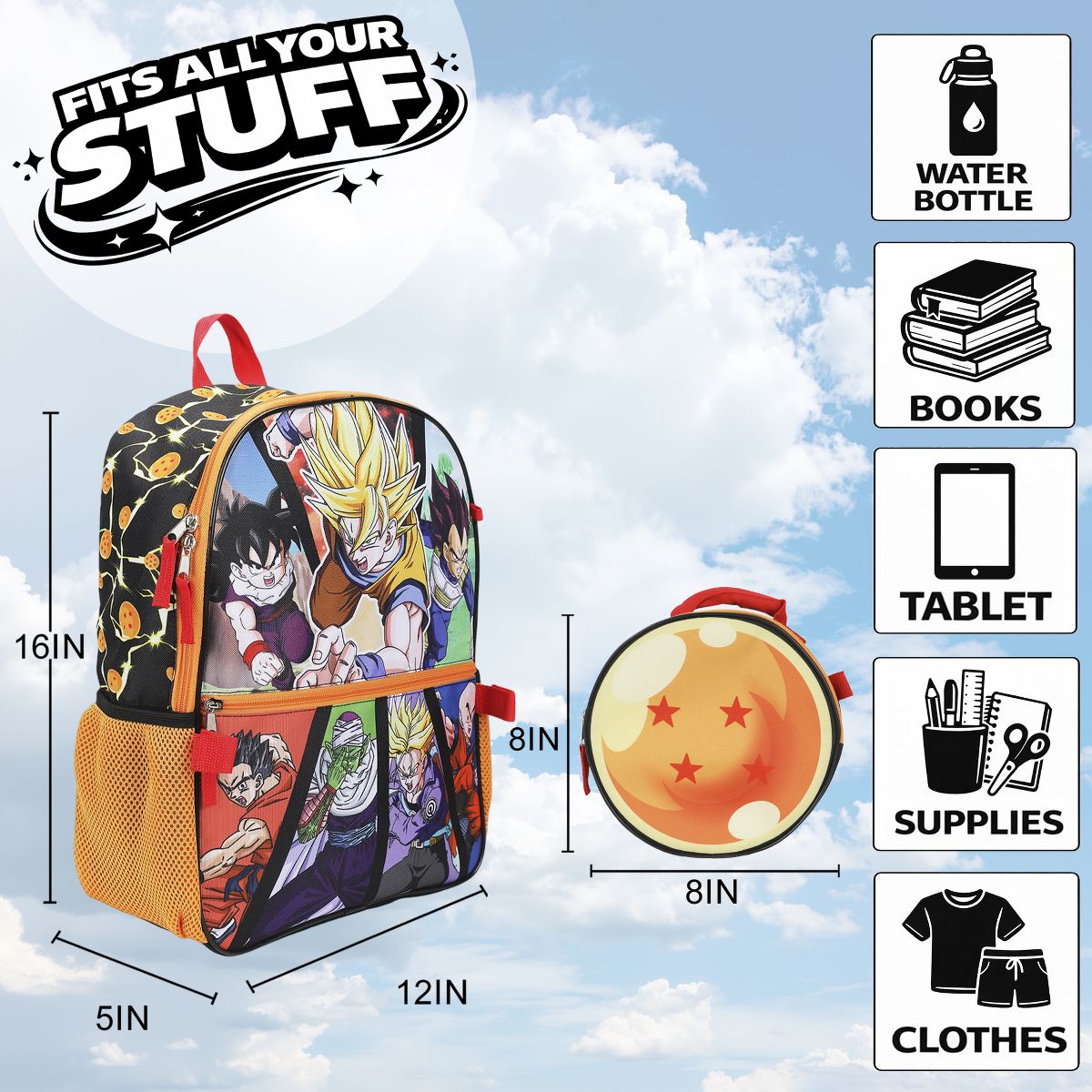 Dragon Ball Z Anime Heroes 5-Piece 16" Backpack Set for Boys - thumbnail 2