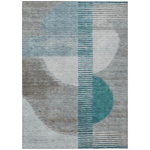 Teal Blue And Gray Geometric Washable Indoor Outdoor Area Rug - 1 of 4