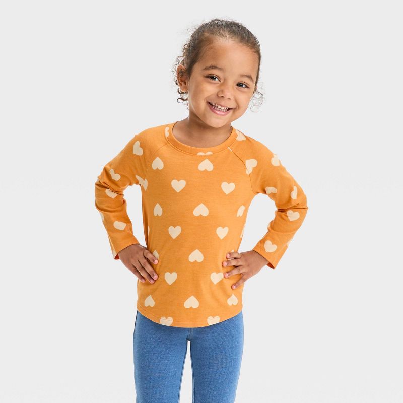 Toddler Girls&#39; Nugget Heart Long Sleeve T-Shirt - Cat &#38; Jack&#8482; Mustard Yellow, 1 of 4