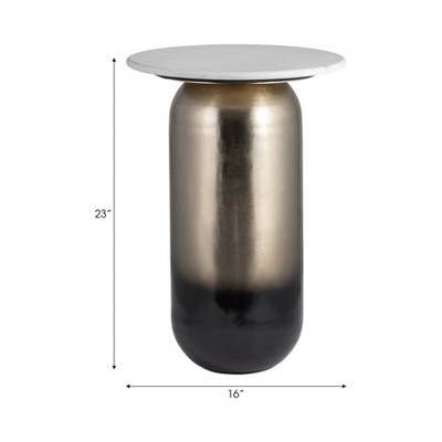 Gold and White Marble Top Round Metal Side Table