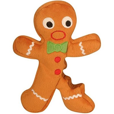 goDog Christmas Gingerbread Man Squeaky Plush Dog Toy, Chew Guard Technology - Brown, Small