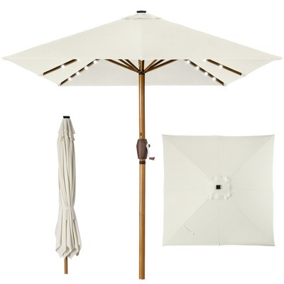 Best Choice Products 9ft Deep Square Solar LED Lighted Patio Umbrella w/ Faux Wood Texture, UV-Resistant