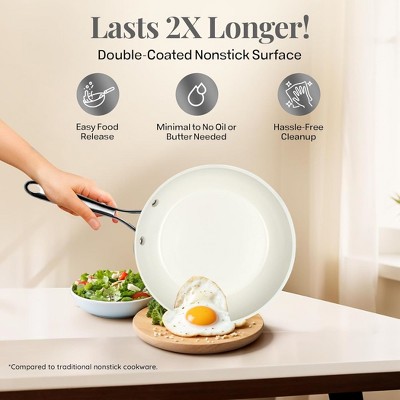 Cream 20-Piece Nonstick Stainless Steel Cookware Set with Lids