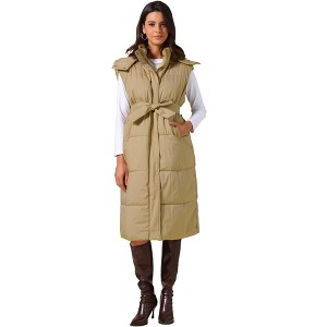 INSPIRE CHIC Women's Long Sleeveless Hooded Pockets Belted Winter Vest Jackets - 1 of 4