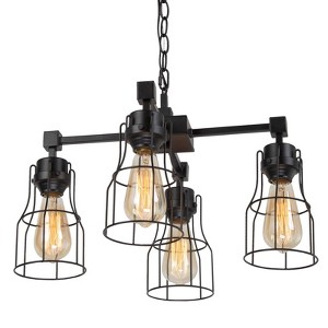 LNC Kennild 4-Lights 20" Farmhouse Sputnik Pendant  Lights, Matte Black and Brown Wood Tone - 1 of 4