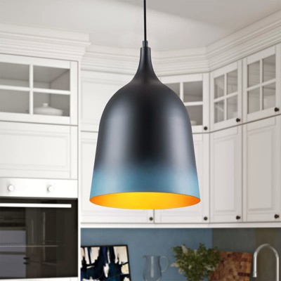 Rennnsan Eralia 10"W 1-Light Dome Aluminum Modern Dimmable Pendant in Black
