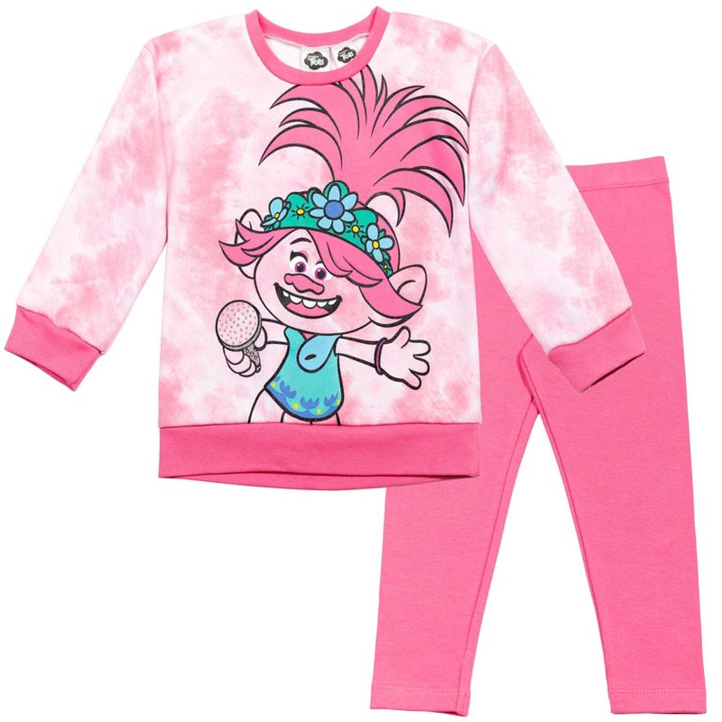 DreamWorks Trolls Poppy Girls Fleece Sweatshirt and Leggings Outfit Set Little Kid to Big Kid, 1 of 8