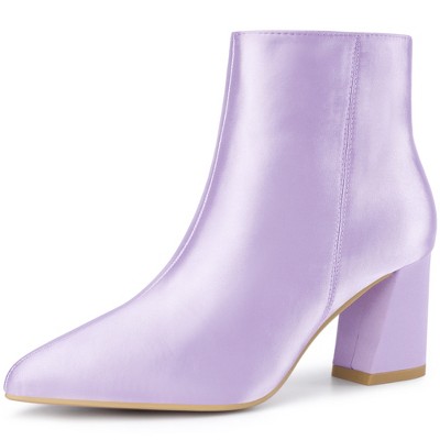 Perphy Women's Pointed Toe Zip-Up Satin Block Heel Ankle Boots