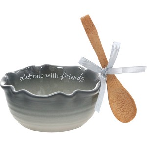 Pavilion Gift Company - Friends - 4.5" Ceramic Bowl with Bamboo Spoon - Dining Bowls - 1 of 4