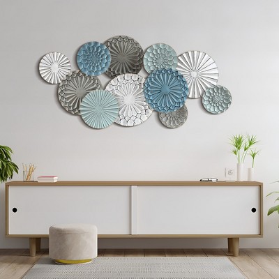 Large Multicolor Metal Floral Layered Plates Wall Sculpture
