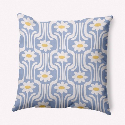 e by design Daisys and Squiggles Decorative Throw Pillow, Light Blue: Indoor Polyester Twill, Floral Pattern