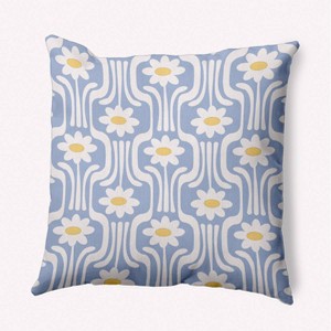 e by design Daisys and Squiggles Decorative Throw Pillow, Light Blue: Indoor Polyester Twill, Floral Pattern - 1 of 4