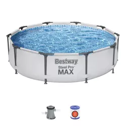 Bestway Steel Pro MAX 10 Foot x 30 Inch Round Metal Frame Above Ground Outdoor Backyard Swimming Pool Set with 330 GPH Filter Pump