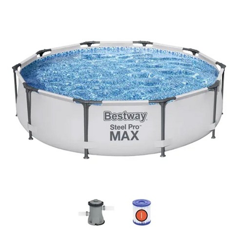 Bestway Steel Pro MAX 10 Foot x 30 Inch Round Metal Frame Above Ground Outdoor Backyard Swimming Pool Set with 330 GPH Filter Pump - image 1 of 4