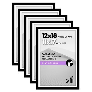 Americanflat 12x18 Poster Frame - Set of 5 - Use as 11x17 Frame with Mat or 12x18 Frame Without Mat - Galleria Collection - Black - 1 of 4