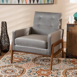 Perris Mid-Century Modern Velvet Fabric Upholstered Wood Lounge Chair - Baxton Studio - 1 of 4